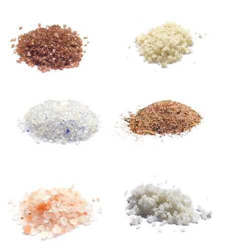 Collection of exotic sea salts isolated on white